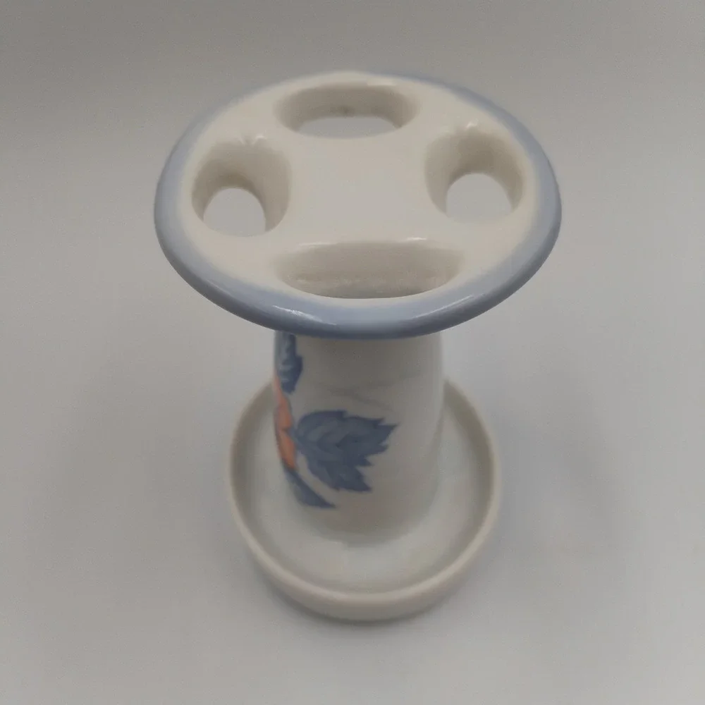Vintage‎ Ceramic Toothbrush Holder Retro Floral Peach Blue 4 Slot Bathroom